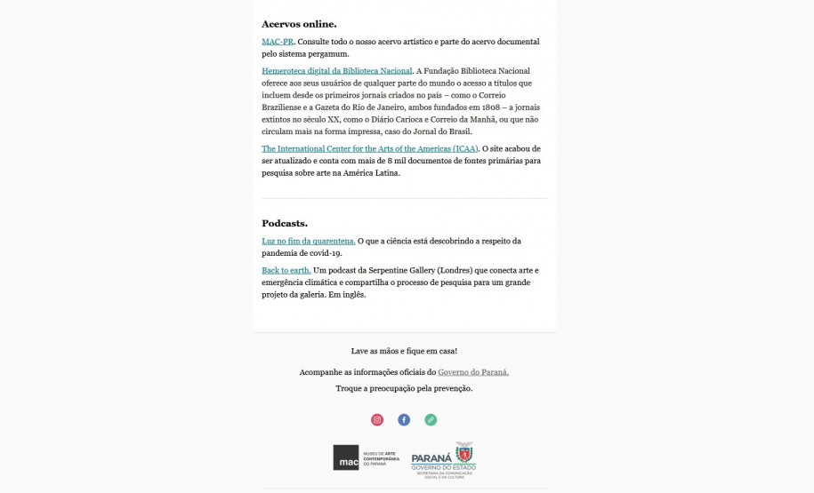 Da janela de casa é a nova newsletter do MAC-PR