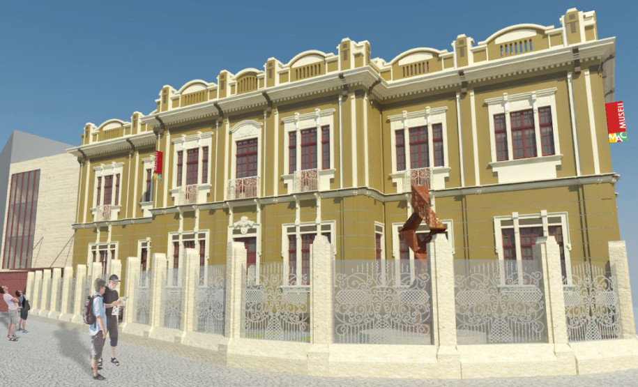 Projeção do MAC-PR reformado: projeto prevê reestruturação total do prédio tombado e construção de novo anexo.